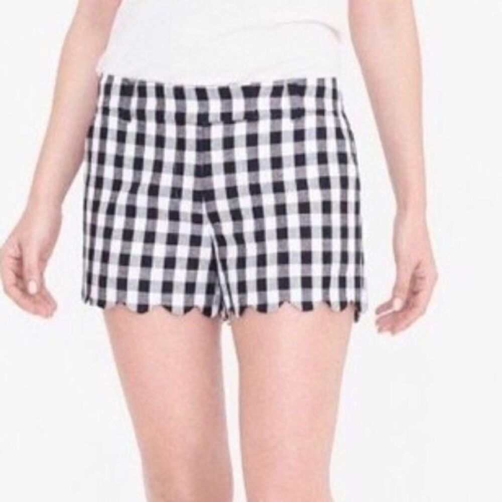 J crew black and white linen blend gingham scalloped hem shorts 10